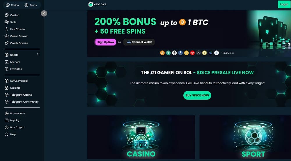 Mega Dice crypto casino with huge bonus offers and wide game selection
